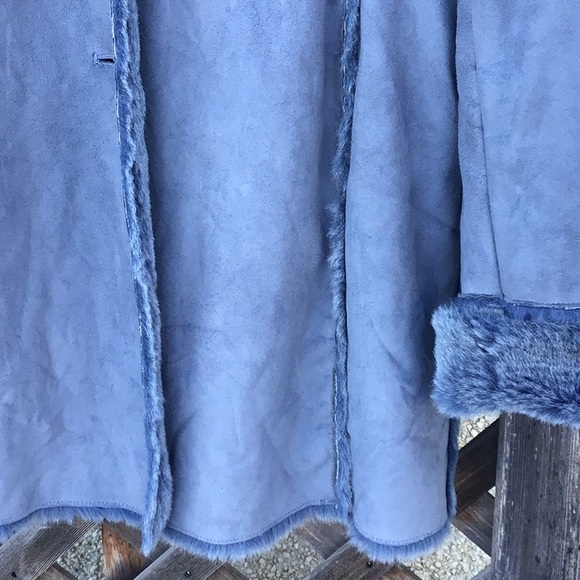 Utex Design VGUC blue suede feel button up jacket fleecy inside, side pockets - Picture 4 of 16